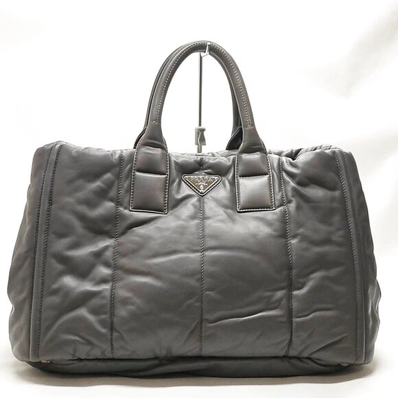 Prada Gray Leather Tote Bag mon746-101625 - Picture 1 of 16